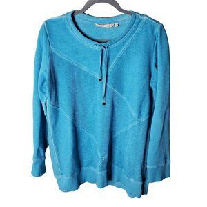 Soft Surroundings Woman Size S Blue Parissa Sweatshirt Blocked Fabric Terry/Rib